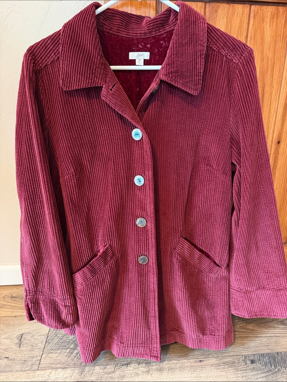 J JILL 100% Cotton Red Corduroy Shirt Jacket Shacket Pockets Medium Like New